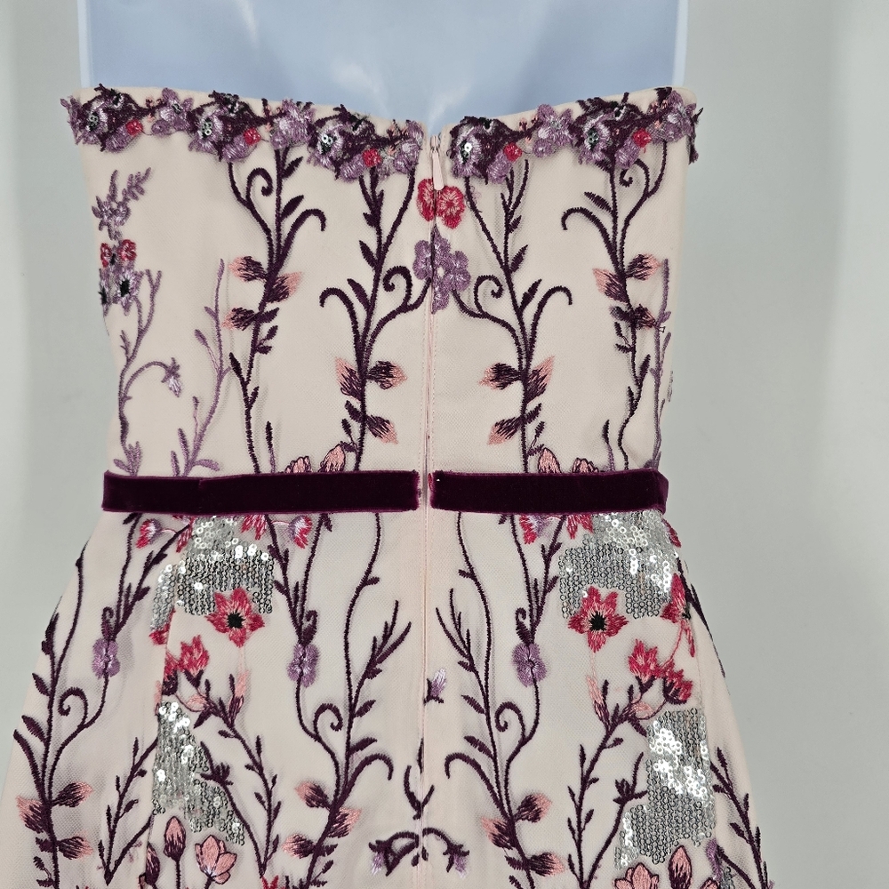 Marchesa Notte Floral Embellished Strapless Midi Dress Cocktail Wedding Size 2 - Picture 6 of 13